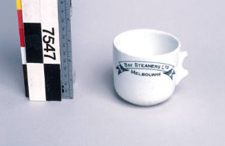 White ceramic cup produced for Bay Steamers Ltd, Melbourne, recovered from Port Phillip



