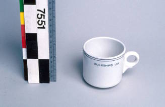 White ceramic cup used on SS MOBIL AUSTRALIS, Bulk Ships Pty Ltd.





