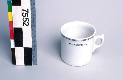 White glazed cup used on SS MOBIL AUSTRALIS, Bulkships Pty Ltd.



