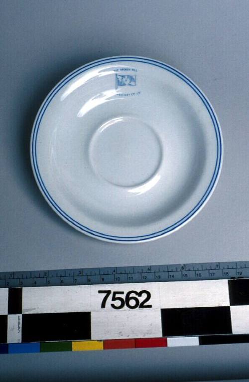 White ceramic saucer from MV IRON CARPENTARIA, Broken Hill Pty Ltd.


