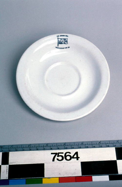 White ceramic saucer from SS IRON DUKE, Broken Hill Proprietary Company  Limited (BHP).