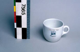 White cup with house flag from SS IRON DUKE, Broken Hill Proprietary Company (BHP)