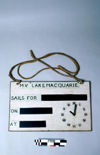 Sailing destination board with hand clock MV LAKE MACQUARIE