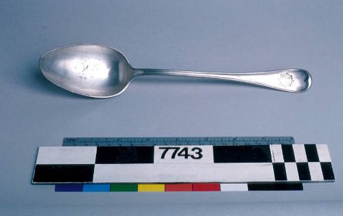 Serving spoon with D O A L initials representing the Deutsche Ost Afrika Linie of Hamburg, Germany.