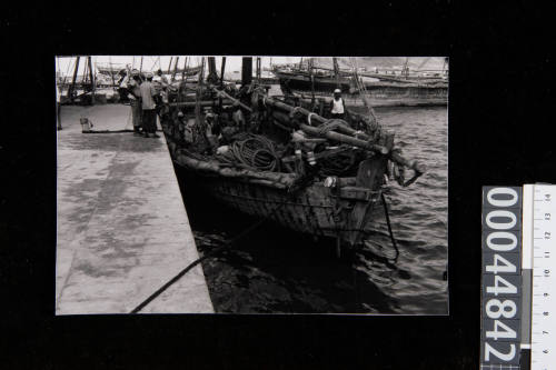 Bow view of a large dhow at Ma'alla in Aden, Yemen