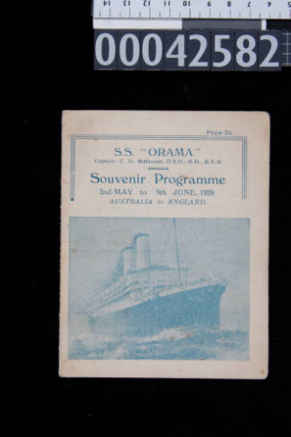 SS ORAMA -  Captain: C G Matheson, D S O, R D, R N R - Souvenir Programme - 2nd May to 9th June, 1928 - Australia to England