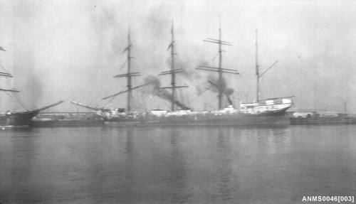 Four masted barque alongside wharf