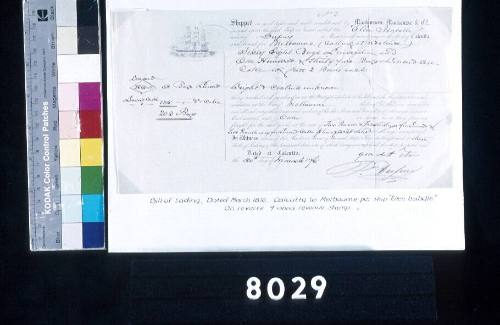 Bill of lading, ship ELLEN ISABELLE, for goods being sent from Calcutta to Melbourne by MacKinnon MacKenzie & Co.