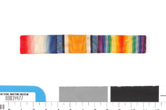 Ribbon bar from a trio of World War I medals: the 1914-1915 Star, the 1914-1920 British War Medal, and 1914-1919 Victory Medal