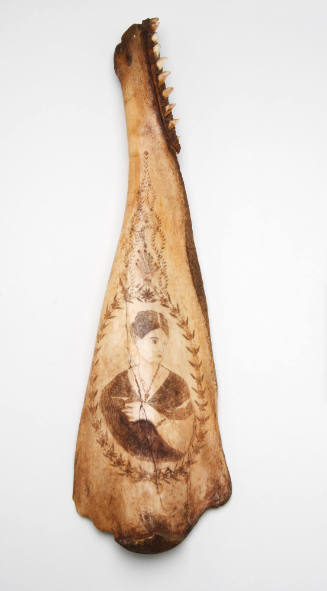 Woman's portrait on a toothed whale's jawbone