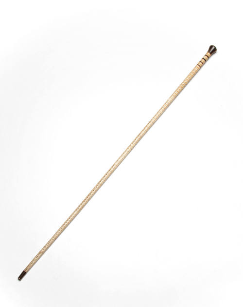 Scrimshaw walking stick made from shark vertebrae and whale bone