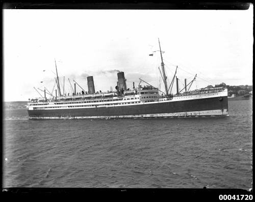 MV AORANGI proceeding up Harbour after medical Inspection on arrival from Vancouver, Friday (Anzac Day) 25 April 1930