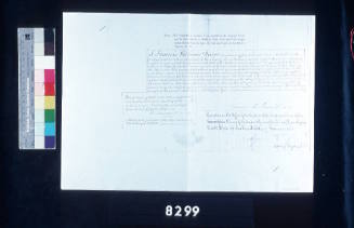 Photocopy of the naturalisation certificate of Captain Francis Williams Deane, 1854