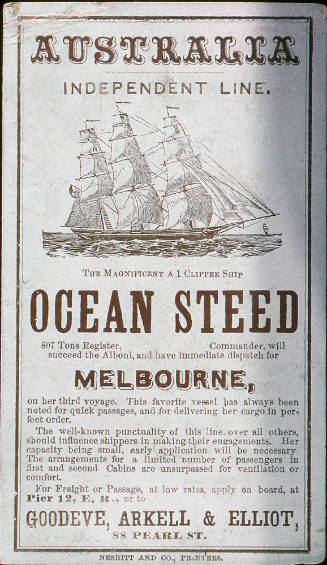 Australia Independant Line clipper ship OCEAN STEED : immediate dispatch for Melbourne