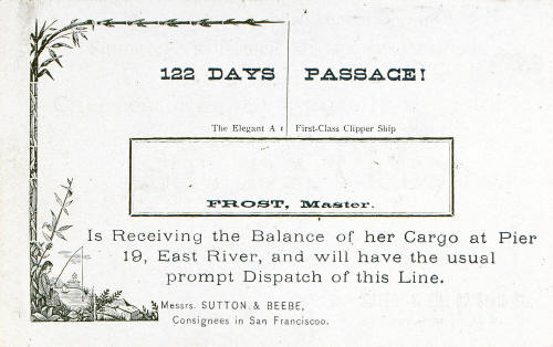 Sutton & Co. Ship Dispatch Line for San Francisco. The elegant  A1 first-class clipper ship ST DAVID