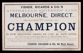 Sailing card for CHAMPION from New York