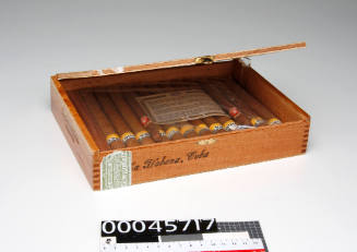 One of two wooden inserts from a Cuban cigar box presented to Susie Maroney  – Works – /