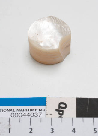 Cylindrical shaped, thick piece of pearl shell