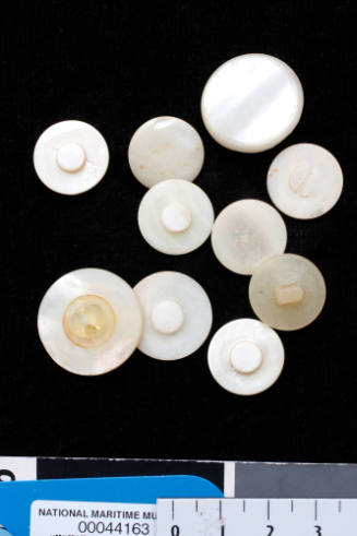 Ten pearl shell buttons, polished, and of various sizes