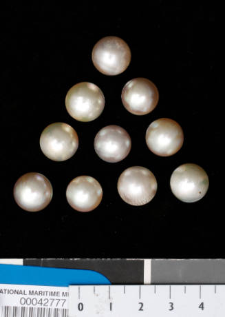 Ten cultured half pearls (or mabe pearls) with shell bases