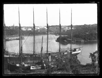 The six-masted schooner HELEN B STERLING moored in Kerosene Bay, Sydney Harbour