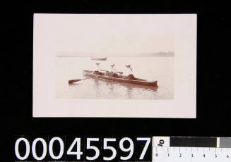 Postcard of three women rowing on Albert Park Lake