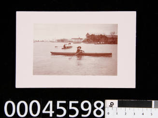 Postcard of a woman in single scull, Albert Park Lake, Melbourne