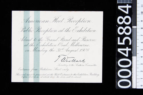 Invitation to the American Fleet Reception, Melbourne