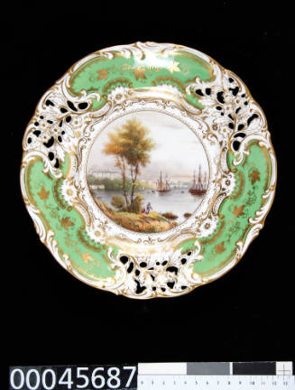 Davenport ceramic topographical plate showing view of Government House, Sydney