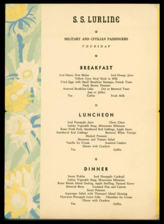 SS LURLINE daily menu, Thursday 1944