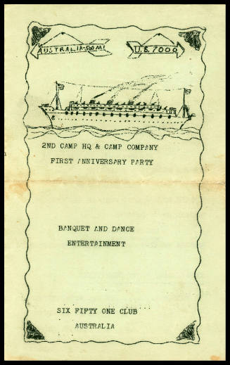 Six Fifty One Club Australia, 2nd camp headquarters and camp company first anniversary party menu