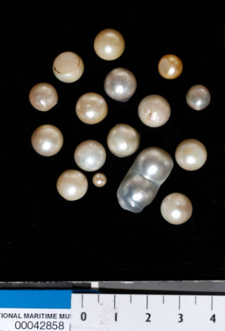 Sixteen cultured three-quarter pearls with exposed shell nuclei