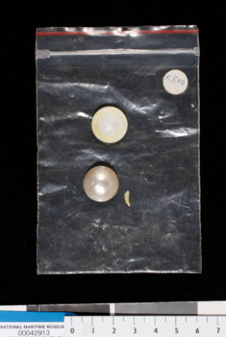 Cultured half pearl (or mabe pearl) which has had its shell base removed to show inner nucleus