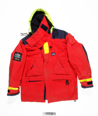 Red Gill brand wet weather jacket taken on board BERRIMILLA II