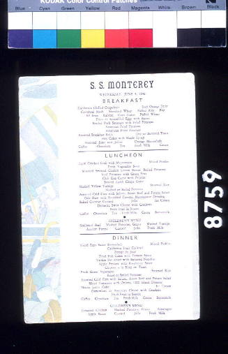 Menu from the SS MONTEREY