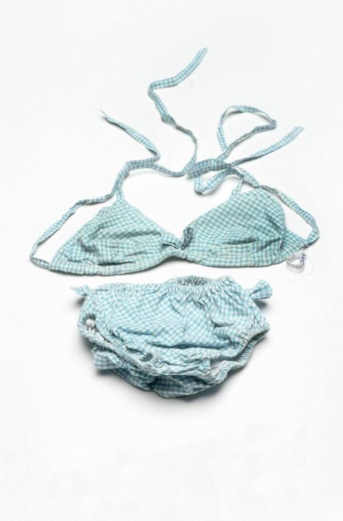 Women's blue and white gingham print bikini