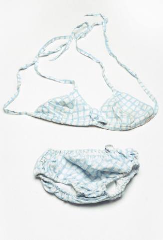 Women's blue and white lattice print bikini