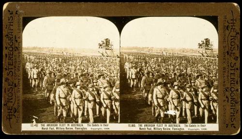 American fleet in Australia the Cadets in their March Past, Military Review, Flemington