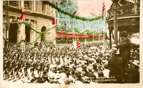 Procession passing G.P.O., Sydney Fleet Celebrations