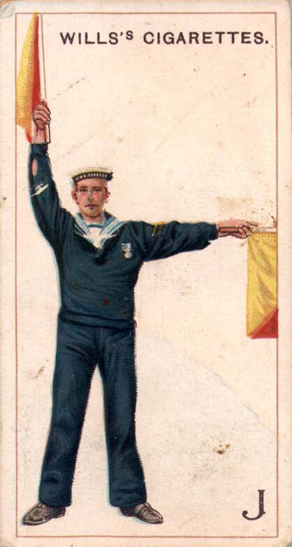 J [Flag semaphore]: Wills's Cigarettes: No. 10 signalling series