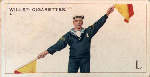 L [Flag semaphore]: Wills's Cigarettes: No. 12 signalling series