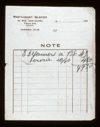 Receipt from Glacier restaurant