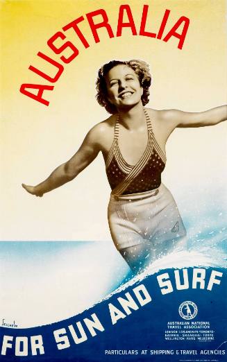 Advertising poster titled 'Australia for Sun and Surf'