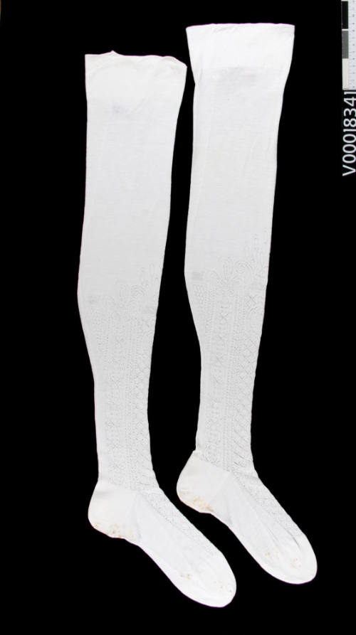 Women's white knitted cotton stockings