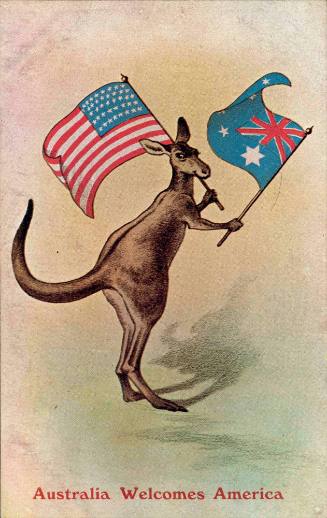 AUSTRALIA WELCOMES AMERICA, ILLUSTRATED OFF - SET PRINT