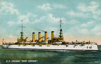 US CRUISER "WEST VIRGINIA", COLOUR OFF - SET LITHOGRAPHIC PRINT ON CARD