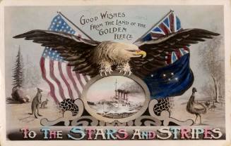 Postcard commemorating the visit to Australia of the Great White Fleet in 1908