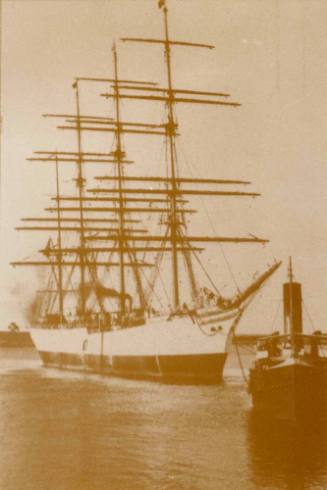Four masted barque HERZOGIN CECILIE under tow.
