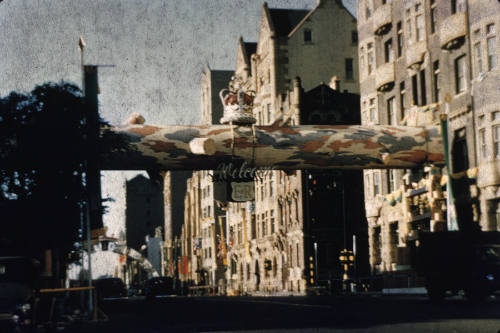 Log arch over Sydney street decoration slide