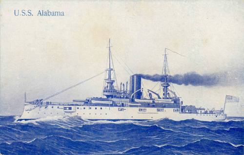 USS "ALABAMA", IILUSTRATED OFFSET PRINT ON CARDBOARD